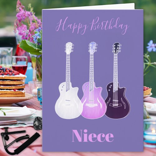 Happy Birthday Niece Pink Guitars Card