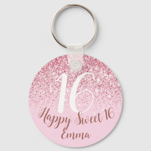 Happy Birthday niece Sweet 16 Blush Pink Glitter Keychain