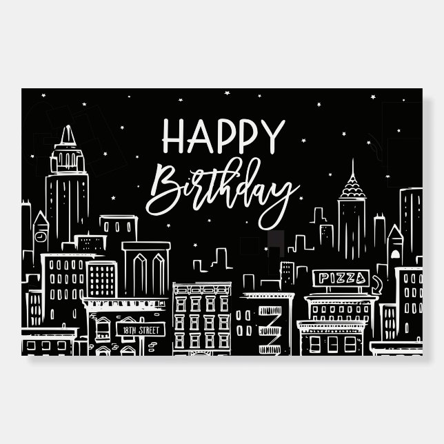 Happy Birthday Night City Scape Foam Board (Front)