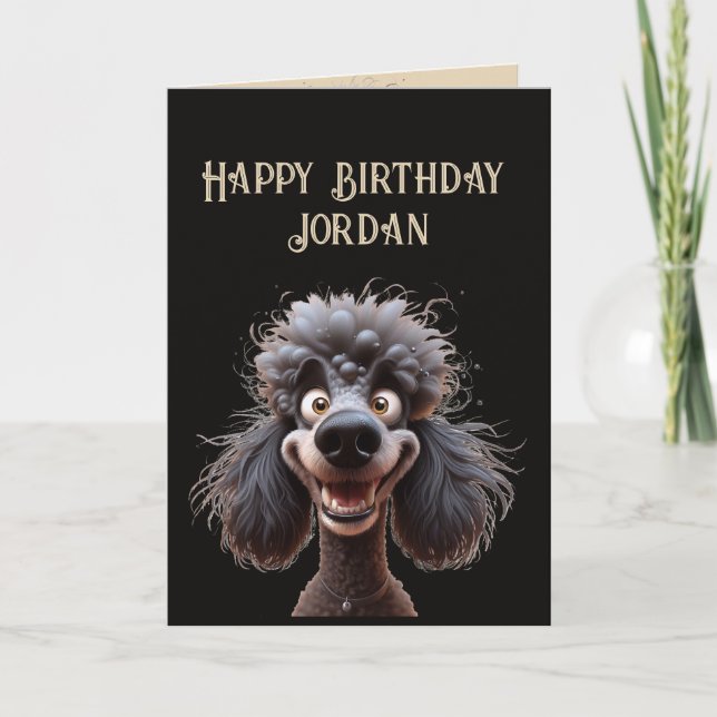 Happy Birthday No Stress Poodle Dog Custom Name Card (Front)
