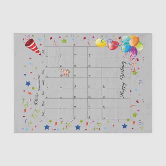 Happy Birthday November 2022 Tissue Paper (Front)