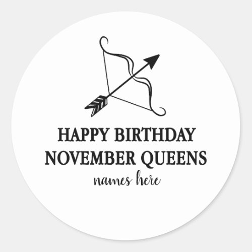 happy birthday november queen card personalized classic round sticker