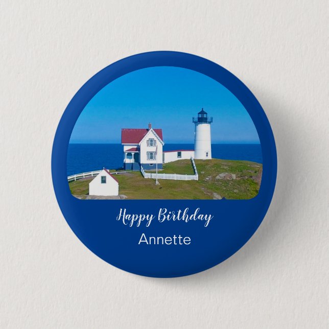 Happy Birthday Nubble Lighthouse  Button (Front)