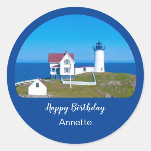 Happy Birthday Nubble Lighthouse Classic Round Sticker