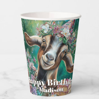 Happy Birthday Nubian Goat Garden Flowers Paper Cups