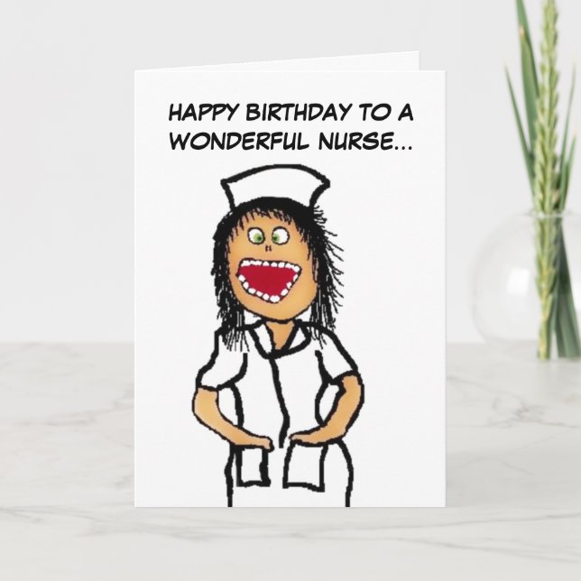 Happy Birthday Nurse Cartoon Card (Front)