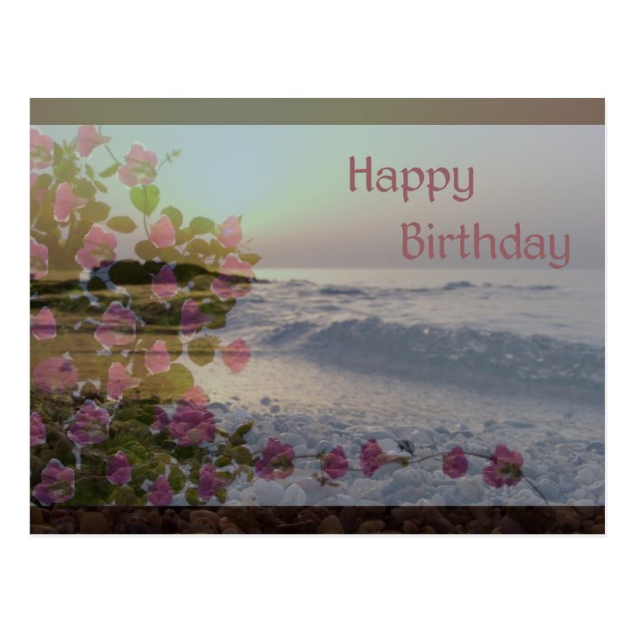 Happy Birthday   Ocean & Bougainvillea flowers Post Cards