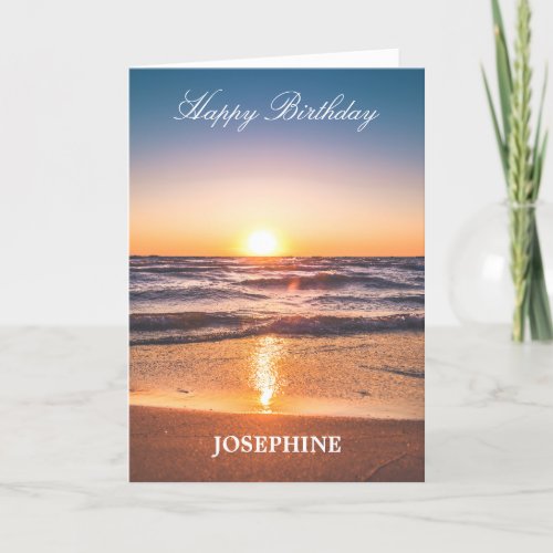Happy Birthday Ocean Sunset Tropical Holiday Card