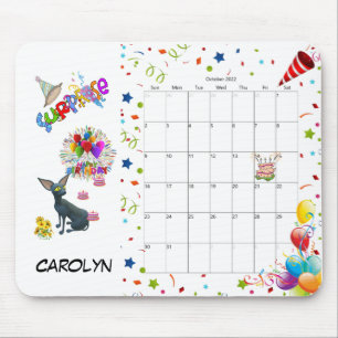 Happy Birthday October 2022 Calendar Mouse Pad