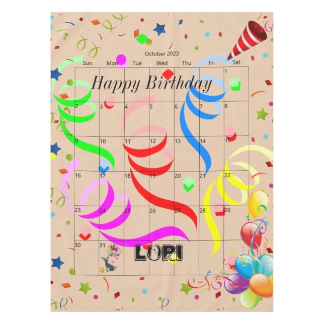 Happy Birthday October 2022 Tablecloth  (Front)