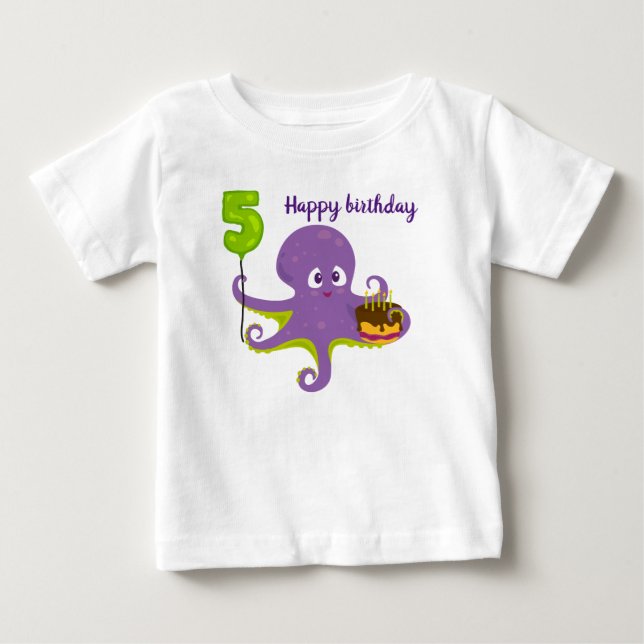 Happy birthday octopus 5th birthday t-shirt  (Front)