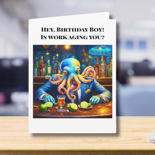Happy Birthday Octopus Co Worker At Bar Card