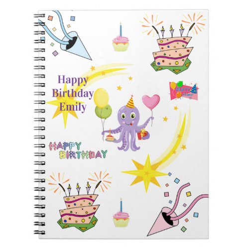 Happy Birthday Octopus Cupcake Notebook