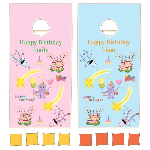 Happy Birthday Octopus Twins Cornhole Sets