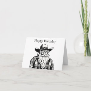Happy Birthday Old Cowboy in Leather Jacket  Card