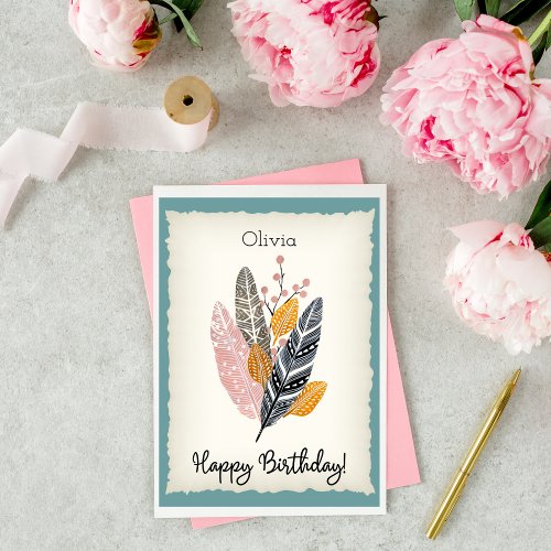 Happy Birthday Olivia Feather Customizable Card