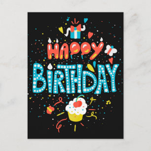 Happy Birthday on Black Postcard