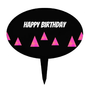 Happy birthday on black triangles pattern cake topper