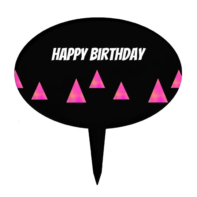 Happy birthday on black triangles pattern cake topper (Front)