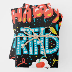 Happy Birthday on Black Wrapping Paper Sheets