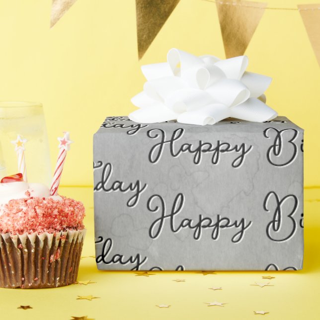 Happy Birthday on Gray Watercolor Wrapping Paper (Birthday Party)