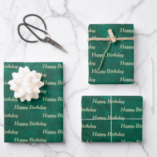 Happy Birthday On Green Leather Wrapping Paper Sheets
