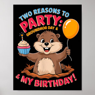 Happy Birthday On Groundhog Day 2025 Cute Birthday Poster