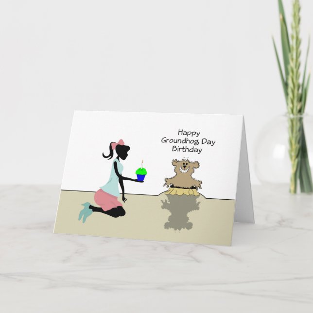 Happy Birthday on Groundhog Day-Retro Girl Card (Front)