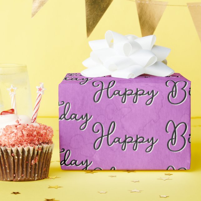 Happy Birthday on Pink Watercolor Abstract  Wrapping Paper (Birthday Party)