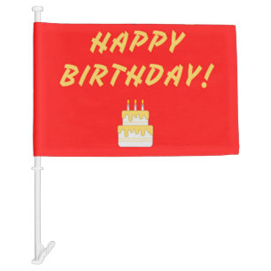 Happy birthday on red car flag