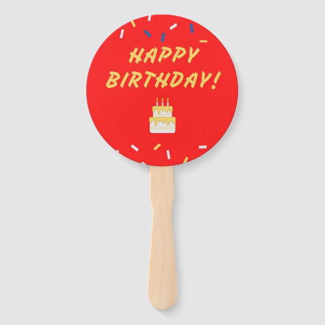 Happy birthday on red hand fan (Front)