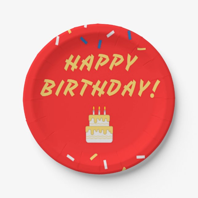 Happy birthday on red paper plates (Front)
