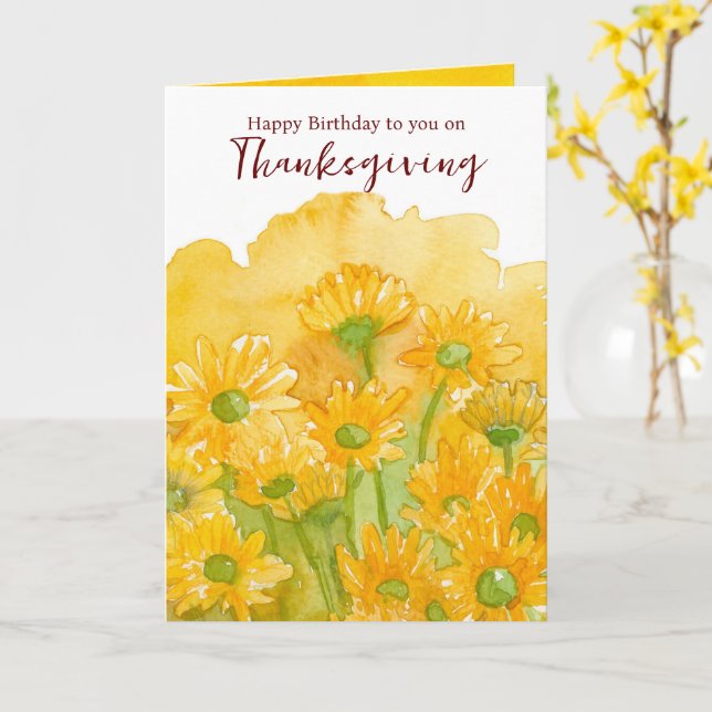 Happy Birthday on Thanksgiving Yellow Aster Flower Card (Yellow Flower)