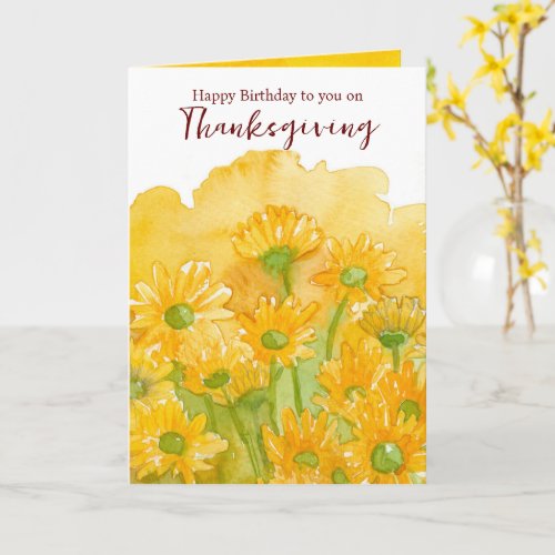 Happy Birthday on Thanksgiving Yellow Aster Flower Card