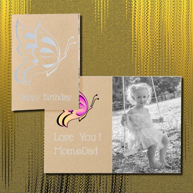 Happy Birthday  - one bold silver  butterfly Foil Card (Creator Uploaded)