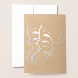 Happy Birthday  - one bold silver  butterfly Foil Card