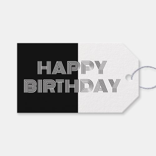 Happy Birthday Op Art Minimal Black White Stylish Gift Tags
