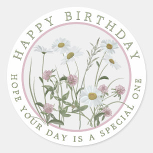 Happy Birthday or Any Occasion Pretty Pink Floral Classic Round Sticker