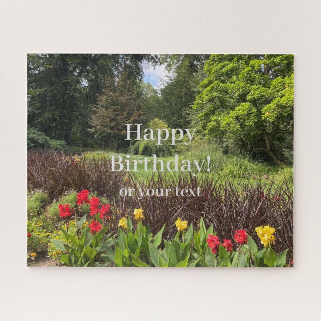 Happy Birthday or Your Text Nature Park Flowers Jigsaw Puzzle (Horizontal)