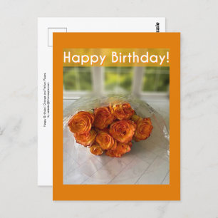 Happy Birthday! Orange and Yellow Roses Postcard