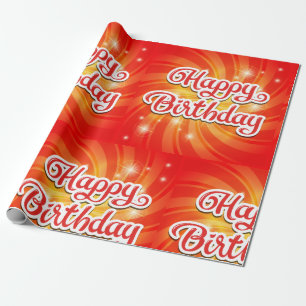 Happy Birthday Orange Background Wrapping Paper