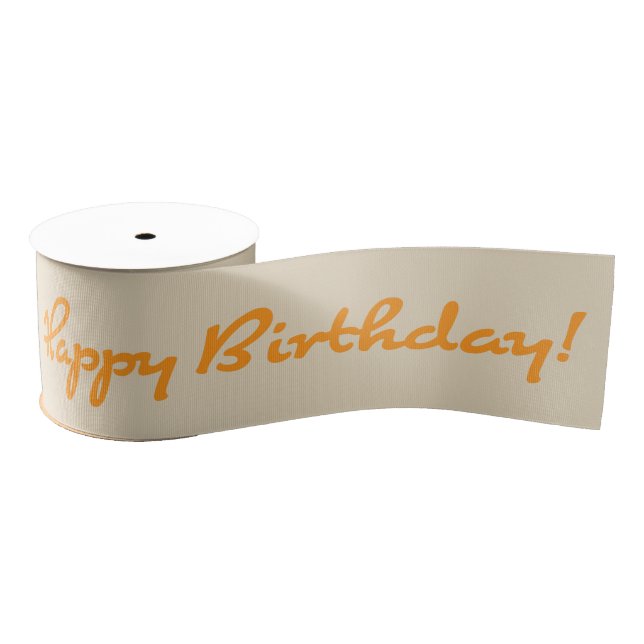 Happy Birthday! Orange Casual Script Grosgrain Ribbon (Spool)