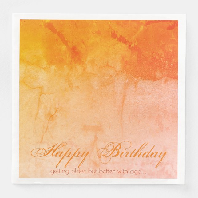Happy Birthday Orange Designer Paper Dinner Napkins (Front)