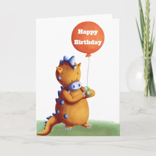 Happy Birthday Orange Dragon with Green Bird  Card