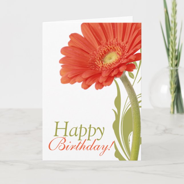 Happy Birthday | Orange Gerbera Daisy Card (Front)