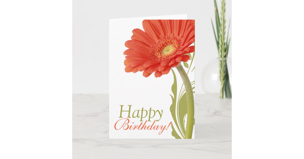 Happy Birthday | Orange Gerbera Daisy Card | Zazzle