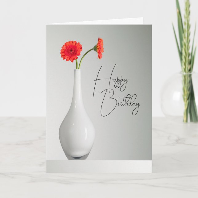 Happy Birthday | Orange Gerbera in Vase Card (Front)