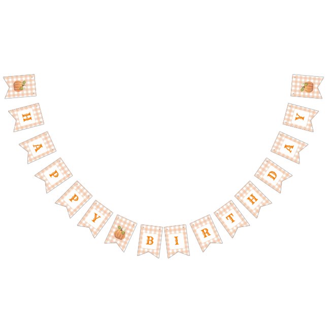 Happy Birthday Orange Gingham Party Bunting Flags (All)