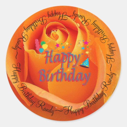 Happy Birthday Orange Rose Classic Round Sticker