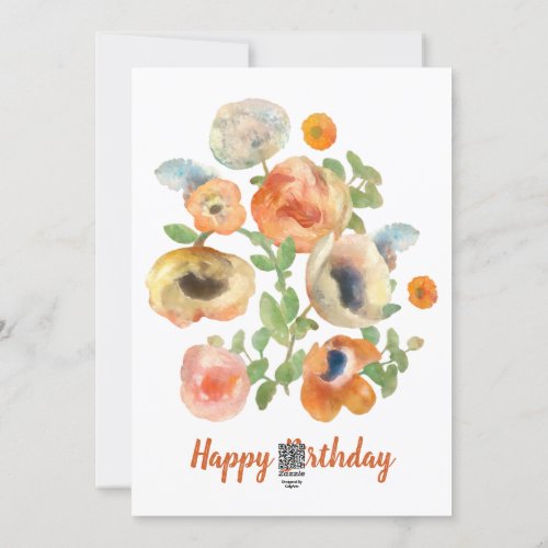 Happy Birthday Orange Spring Flowers Holiday Card